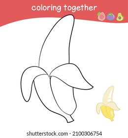 Página de la hoja de cálculo de coloreado de frutas. Colorando la página de la hoja de cálculo de la fruta linda. Hoja de trabajo de coloreado educativo imprimible. Ilustración vectorial.