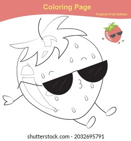 Fruit Coloring Worksheet Page Coloring Strawberry Stock Vector (Royalty