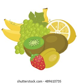 Fruit combination: kiwi, lemon, grapes, banana,plum