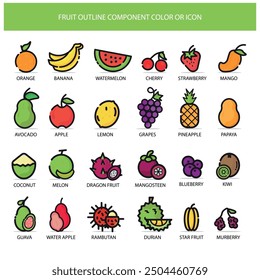 Fruit Component Color outline Icon set