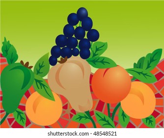 Fruit composition consisting of ripe pears, peaches, grapes