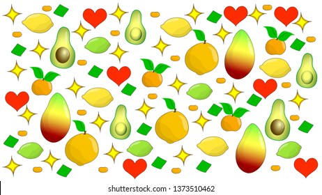 Fruit composition on a white background.Fresh fruits and vegetables composition isolated on white background. Be smart, eat smart. Healthy lifestyle concept