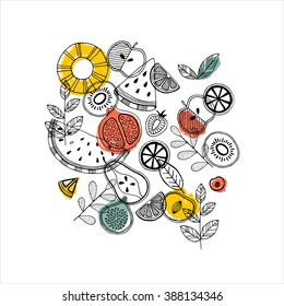 Fruit composition. Scandinavian style illustration. Vector illustration
