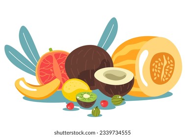 Fruit composition summer food set tropical concept. Vector graphic design illustration