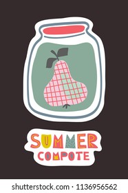 Fruit compote. Pear in the jar. Illustration with inscription - Fruit compote. Vector
