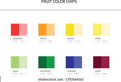 Fruit concept color palette. Informative color chips vector with color numbers. 
