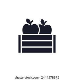 Fruit crate icon, apples in a box pictogram on white