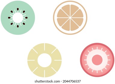 Sección transversal de frutas. (fresa, kiwi, naranja, piña)