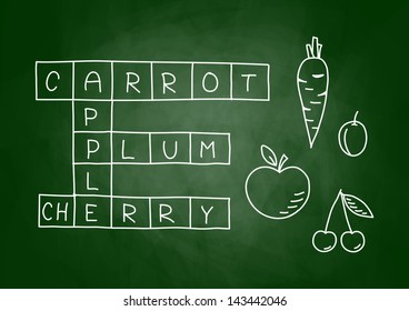 Fruit crossword puzzle on blackboard