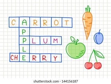 Fruit crossword puzzle on squared paper