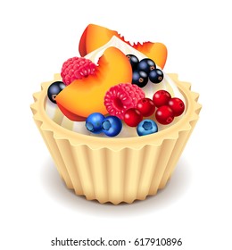 Fruit cupcake isolated photo realistic vector illustration