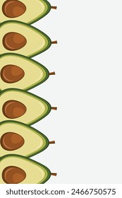 Borde de aguacate cortado de fruta sin costuras. Rebanada de aguacate marco Anuncio copia espacio