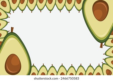 Fruit cut avocado border seamless. Slice of avocado frame banner copy space