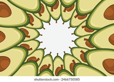 Borde de aguacate cortado de fruta sin costuras. Rebanada de aguacate marco Anuncio copia espacio
