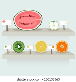 Fruit in the cut. Market. Vector illustration