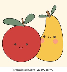 Fruit Cute Kawaii Character Retro Funny Silhouette Minimalist Doodle Symbol Element Icon Pattern Background