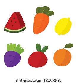 fruit cute vector illustration graphic design nature juicy fresh tropical food watermelon orange carrot isolated colourful