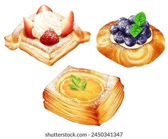 Fruit Danish 3 types pastry strawberry orange blueberry