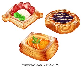 Fruit Danish 3 types pastry strawberry orange blueberry