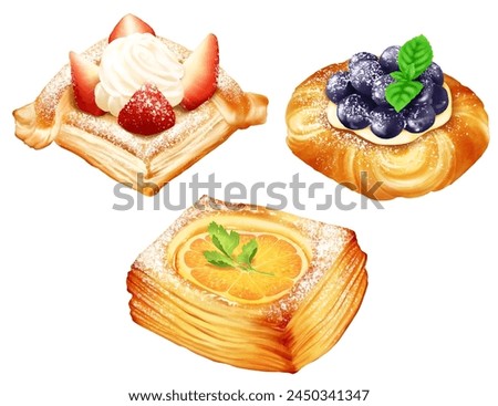 Fruit Danish 3 types pastry strawberry orange blueberry