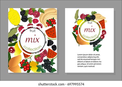 Fruit Decorative Frame. Organic food. Natural products white background.
