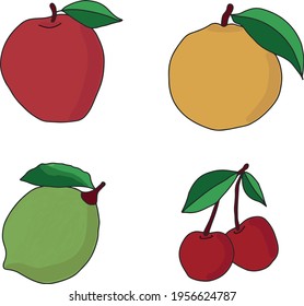 Fruit design: Apple, Orange, Lemon and Cherry