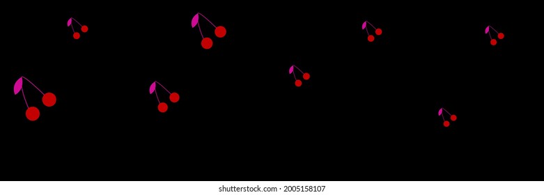 Fruit Design Cherries Textile Vintage Illustration Berries Wallpaper. Retro Red Pattern Pink Sweet Dark Bright Cute Illustration. Black Colorful Tasty Repeat Summer Vitamin Print Dessert Ornament.