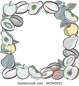 fruit design with plums, apples and pears 1