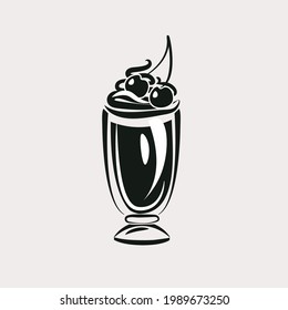 Fruit dessert, ice cream isolated on white background. Vector milkshake
