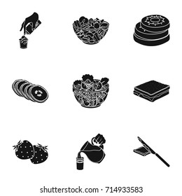 Fruit, dessert, sandwiches and other types of food. Food set collection icons in black style vector symbol stock illustration web.