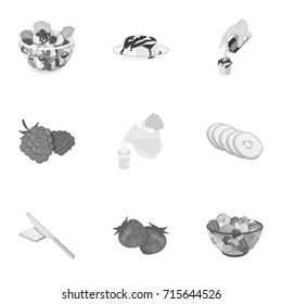 Fruit, dessert, sandwiches and other types of food. Food set collection icons in monochrome style vector symbol stock illustration web.