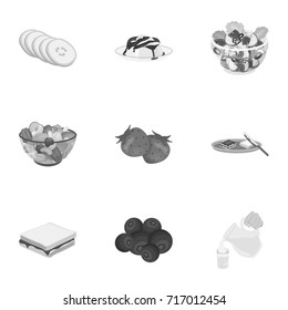 Fruit, dessert, sandwiches and other types of food. Food set collection icons in monochrome style vector symbol stock illustration web.