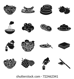 Fruit, dessert, sandwiches and other types of food. Food set collection icons in black style vector symbol stock illustration web.