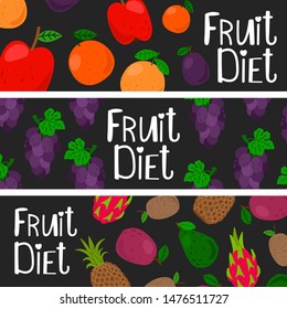 Fruit diet banner templates. Vector exotic fruits illustration