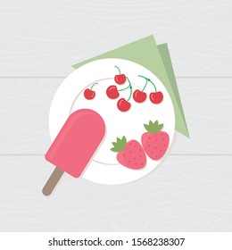 fruit dish with candy top view vector