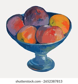 Fruit dish sticker from Gauguin's Fruit Dish on a Garden Chair, canvas painting, isolated vector element. Vintage hand drawn food illustration, antique drawing, vector. Vintage fruit vector.