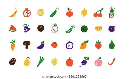 Fruit doodle abstract. Geometry minimalistic organic food, banner in cartoon flat style. Simple shape and figure. Flyer, web poster, natural products. Summer poster. Vector isolated icon illustration