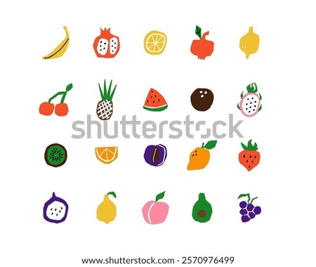 Fruit doodle abstract. Geometry minimalistic organic food, banner in cartoon flat style. Simple shape and figure. Flyer, poster, natural products. Summer poster. Vector isolated icon illustration