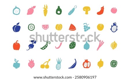 Fruit doodle abstract. Geometry minimalistic organic food, banner in cartoon flat style. Simple shape and figure. Flyer, web poster, natural products. Summer poster. Vector isolated icon illustration