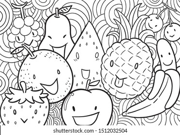 fruit doodle cartoon, vector illustration background
