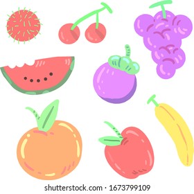 Fruit doodle . Fruit illustration . Fruit sticker