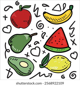 Fruit Doodle set vector illustration