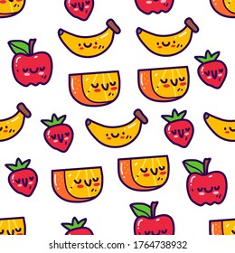 Fruit in doodle style seamless pattern on white background