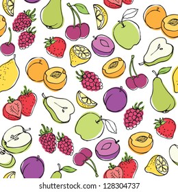 Fruit Doodles Seamless Vector