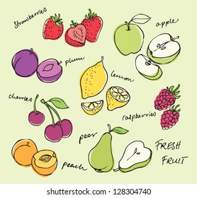 Fruit Doodles Seamless Vector