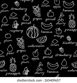 Fruit doodles seamless vector pattern. 