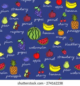 Fruit doodles seamless vector pattern.