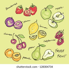 Fruit doodles set vector