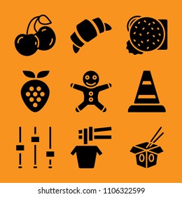 fruit, dough, christmas, cherry, slice and piece icon vector set. Flat vector design with filled icons. Designed for web and software interfaces