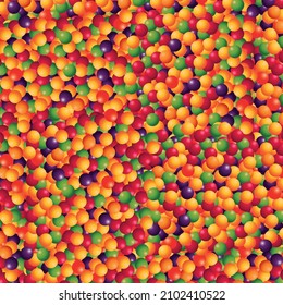 Obstdragen, mehrfarbige Vitamine, helle Bälle auf quadratischem Hintergrund. Vektorgrafik, realistisches Design, eps10.